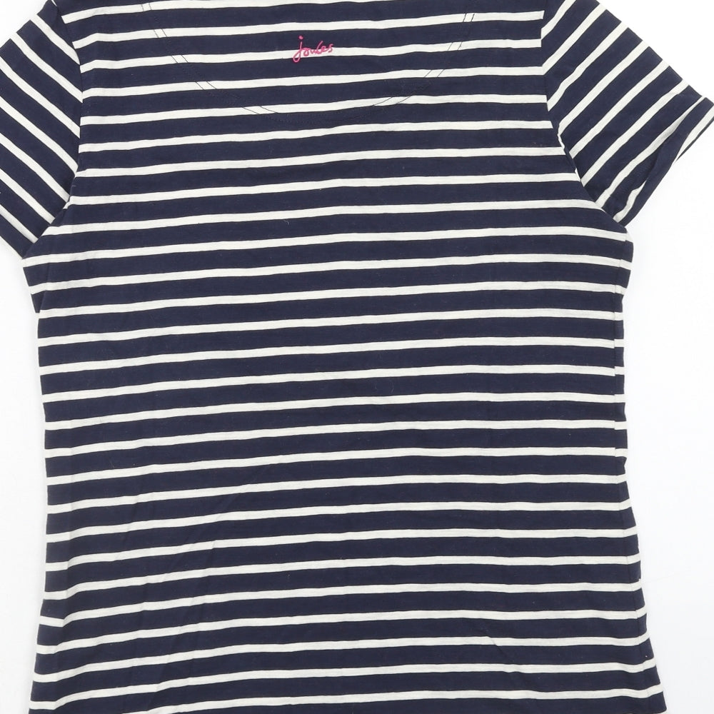 Joules Womens Blue Striped Cotton Basic T-Shirt Size 10 Scoop Neck