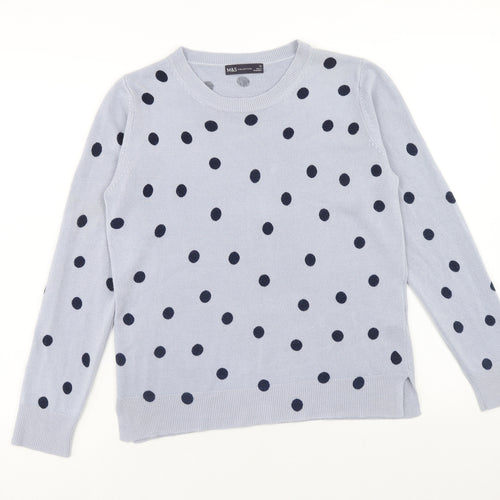 Marks and Spencer Womens Blue Round Neck Polka Dot Acrylic Pullover Jumper Size 12