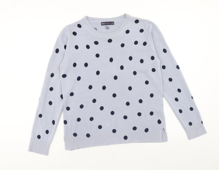 Marks and Spencer Womens Blue Round Neck Polka Dot Acrylic Pullover Jumper Size 12