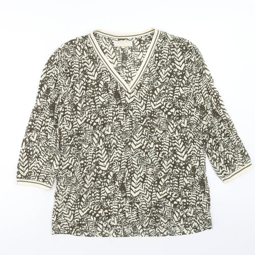 Cream Womens Beige Geometric Viscose Basic Blouse Size 8 V-Neck