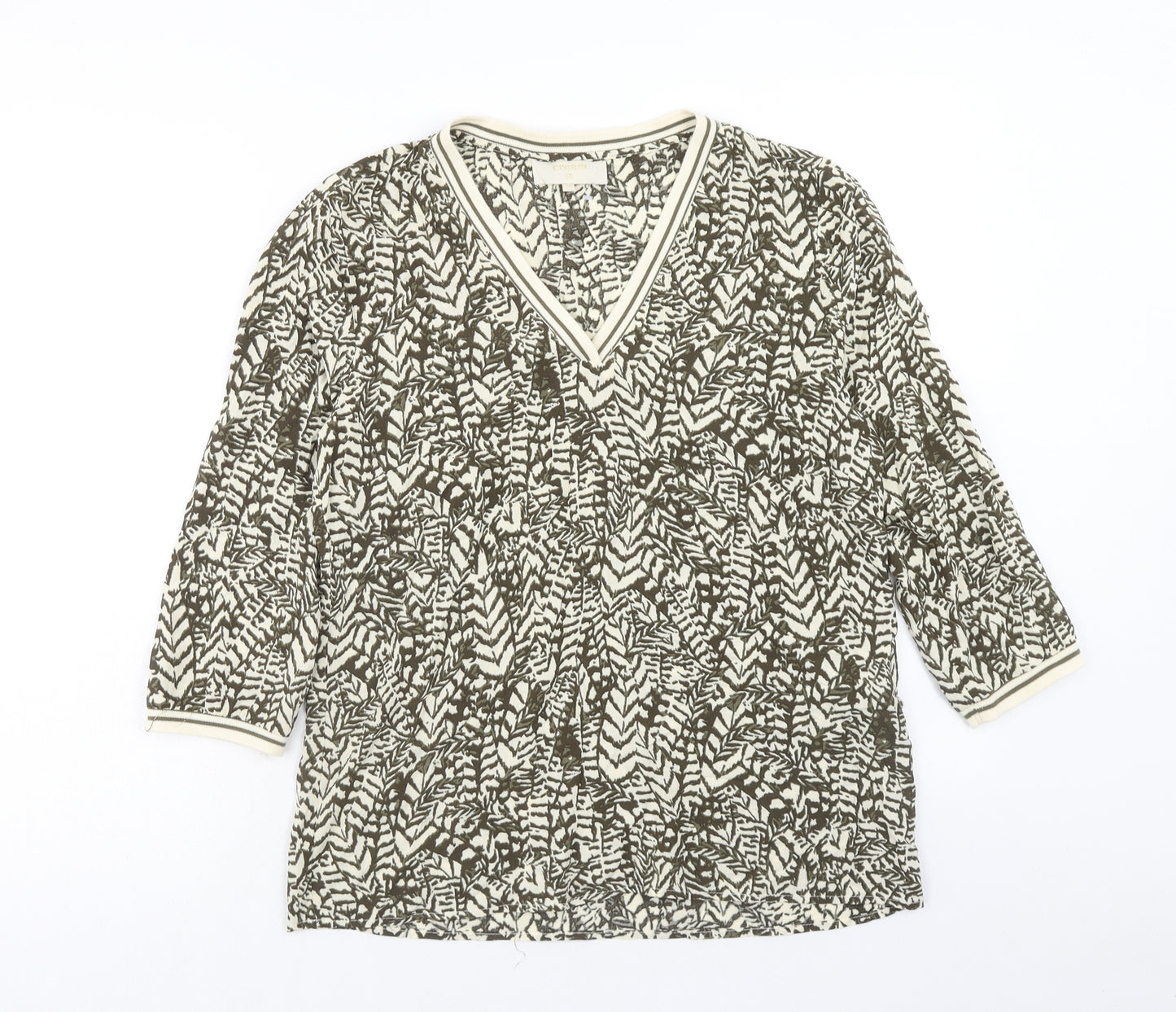 Cream Womens Beige Geometric Viscose Basic Blouse Size 8 V-Neck