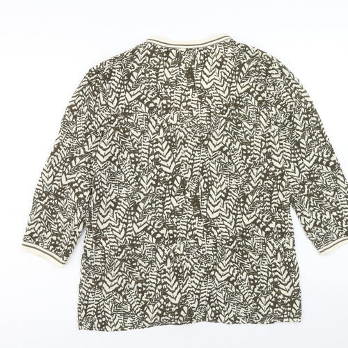 Cream Womens Beige Geometric Viscose Basic Blouse Size 8 V-Neck