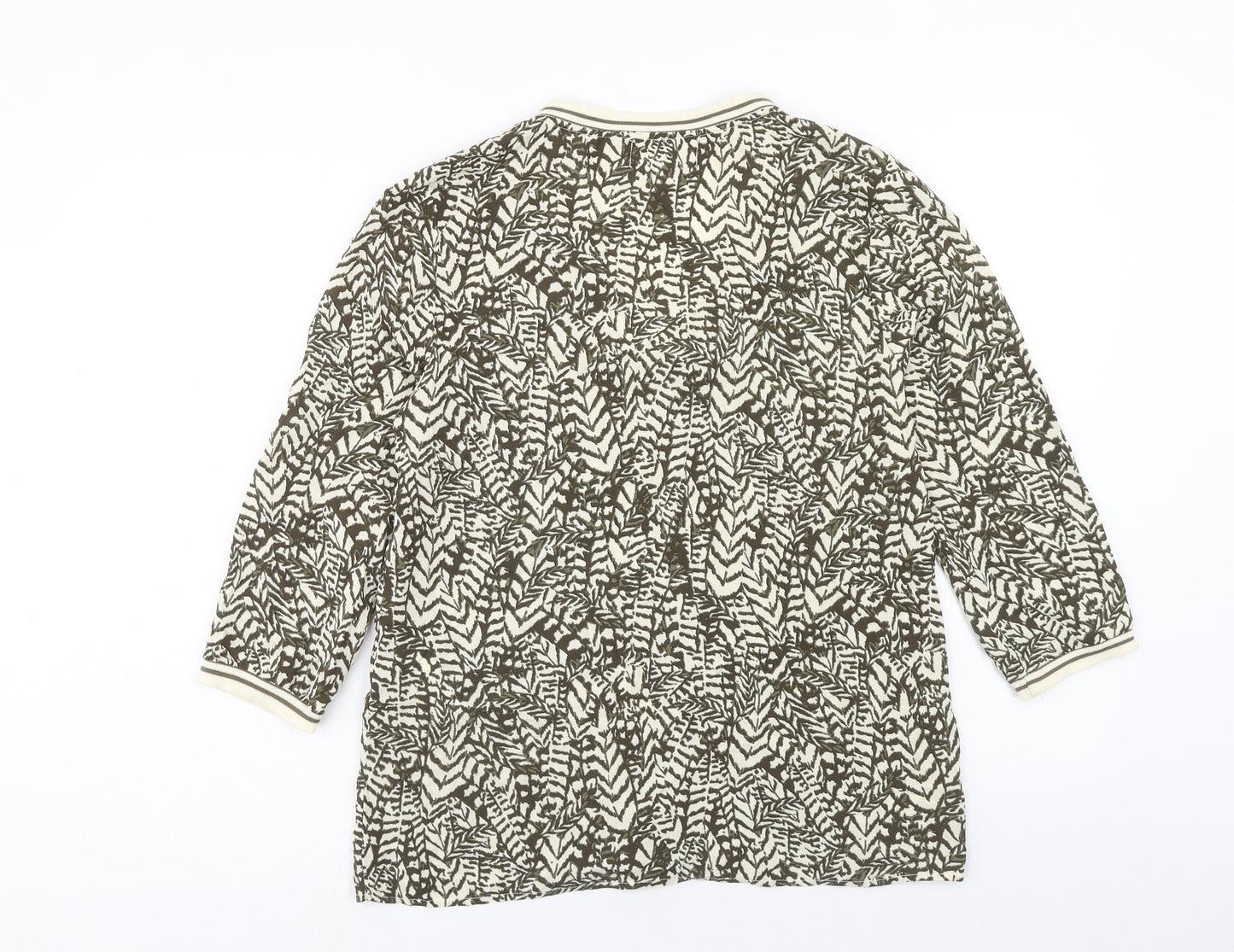 Cream Womens Beige Geometric Viscose Basic Blouse Size 8 V-Neck