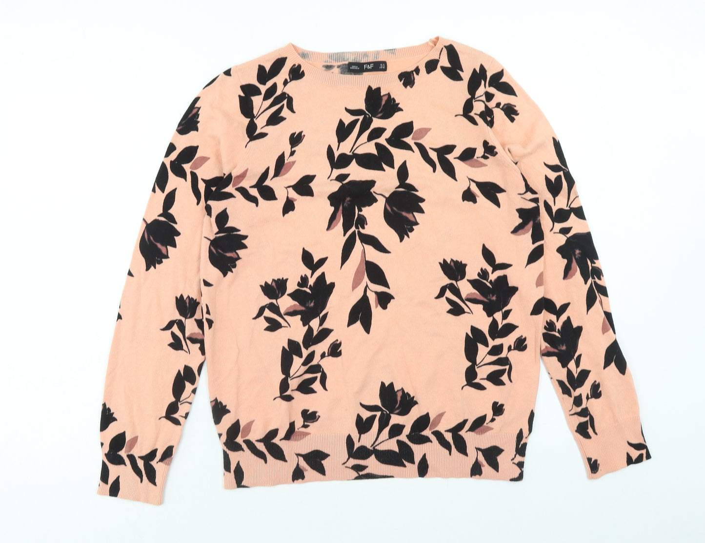 F&F Womens Pink Round Neck Geometric Cotton Pullover Jumper Size 12
