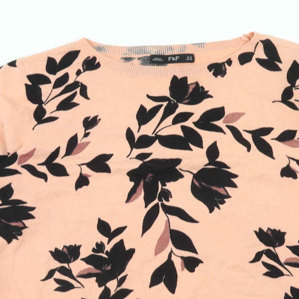 F&F Womens Pink Round Neck Geometric Cotton Pullover Jumper Size 12