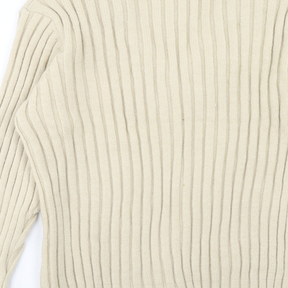 Boohoo Womens Beige V-Neck Acrylic Cardigan Jumper Size 12 - Fur trim