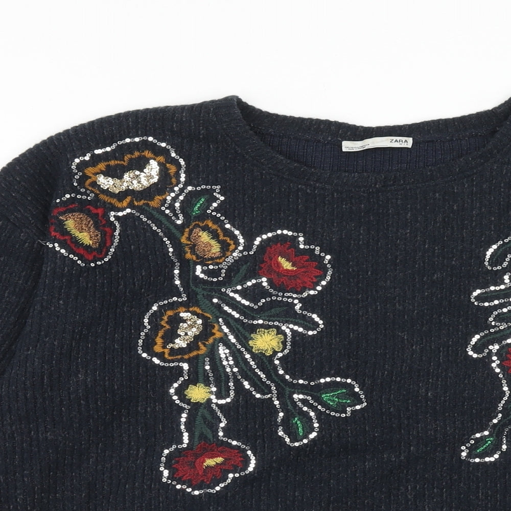 Zara Womens Blue Round Neck Acrylic Pullover Jumper Size M