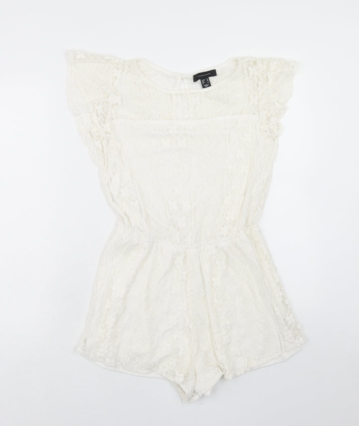 Atmosphere Womens Ivory Cotton Bodysuit One-Piece Size 10 Button
