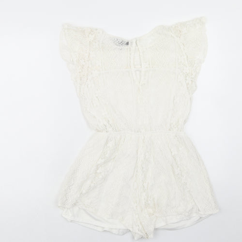 Atmosphere Womens Ivory Cotton Bodysuit One-Piece Size 10 Button