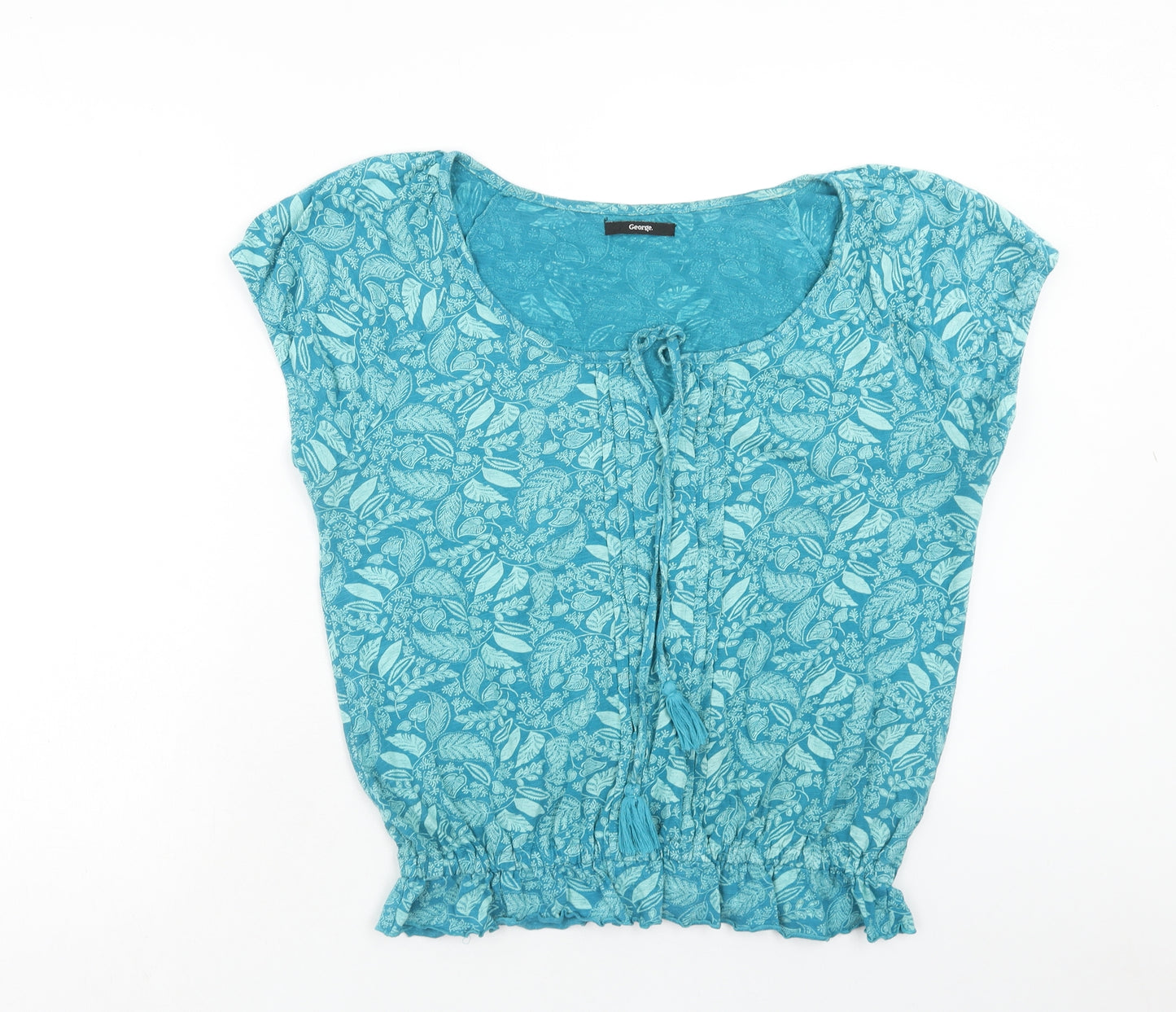 George Womens Blue Geometric Cotton Basic T-Shirt Size 14 Scoop Neck
