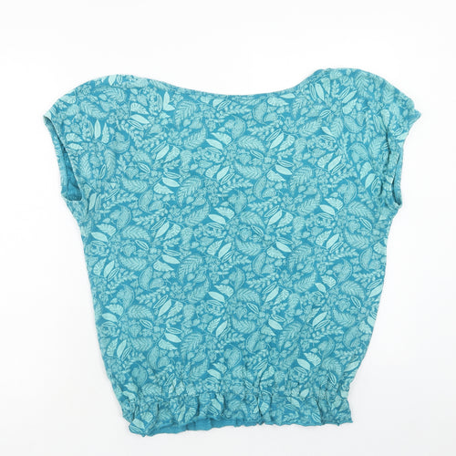 George Womens Blue Geometric Cotton Basic T-Shirt Size 14 Scoop Neck