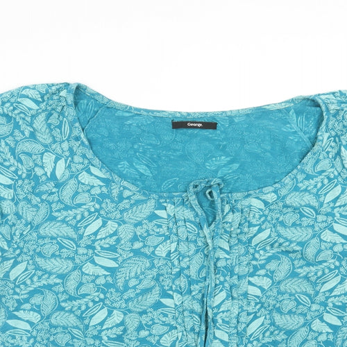 George Womens Blue Geometric Cotton Basic T-Shirt Size 14 Scoop Neck