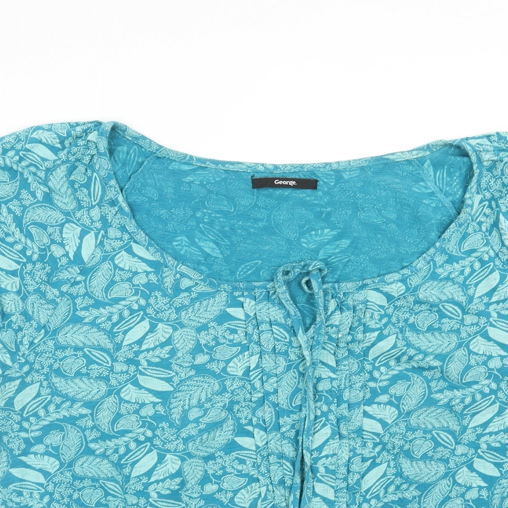 George Womens Blue Geometric Cotton Basic T-Shirt Size 14 Scoop Neck