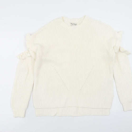 Miss Selfridge Womens Ivory Round Neck Cotton Pullover Jumper Size 8