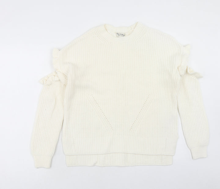 Miss Selfridge Womens Ivory Round Neck Cotton Pullover Jumper Size 8