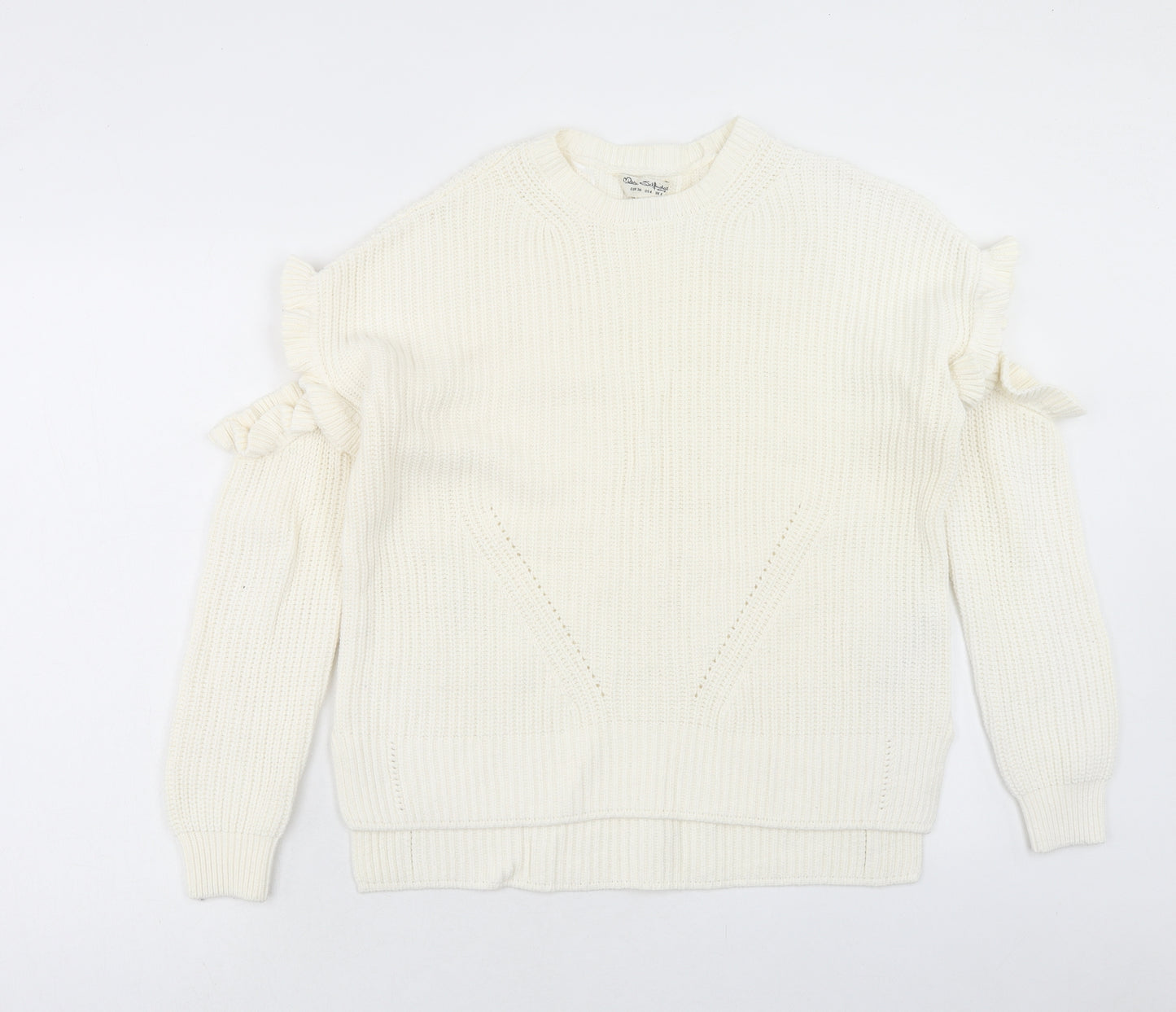 Miss Selfridge Womens Ivory Round Neck Cotton Pullover Jumper Size 8