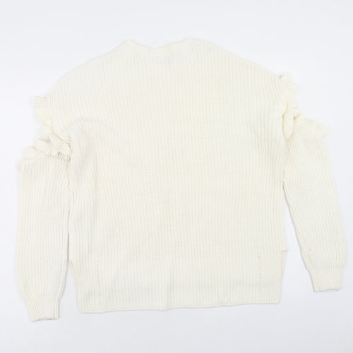 Miss Selfridge Womens Ivory Round Neck Cotton Pullover Jumper Size 8