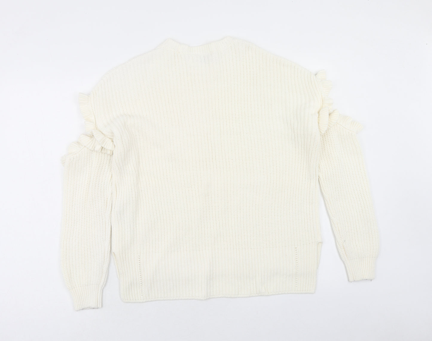 Miss Selfridge Womens Ivory Round Neck Cotton Pullover Jumper Size 8