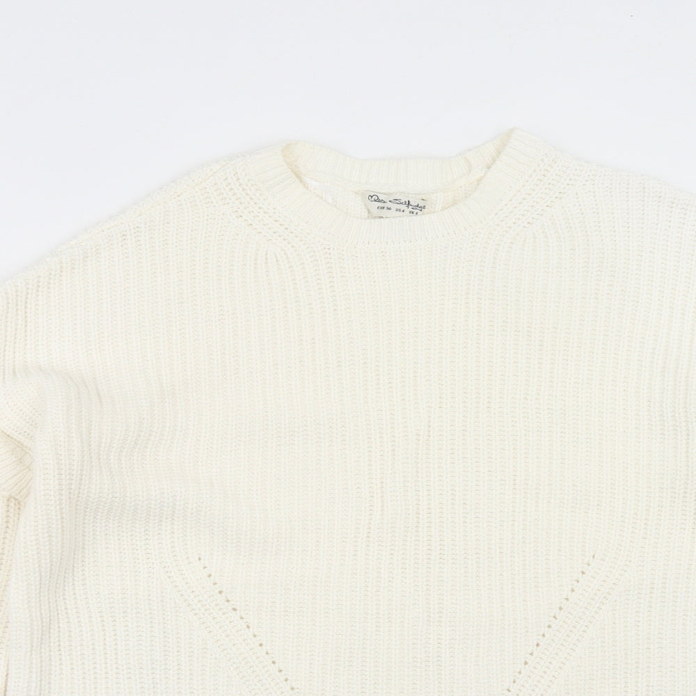 Miss Selfridge Womens Ivory Round Neck Cotton Pullover Jumper Size 8