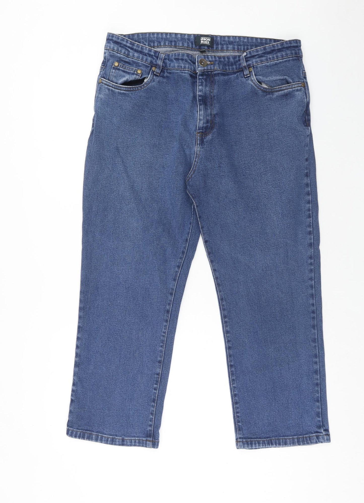 Union Blues Mens Blue Cotton Straight Jeans Size 36 in Regular Zip