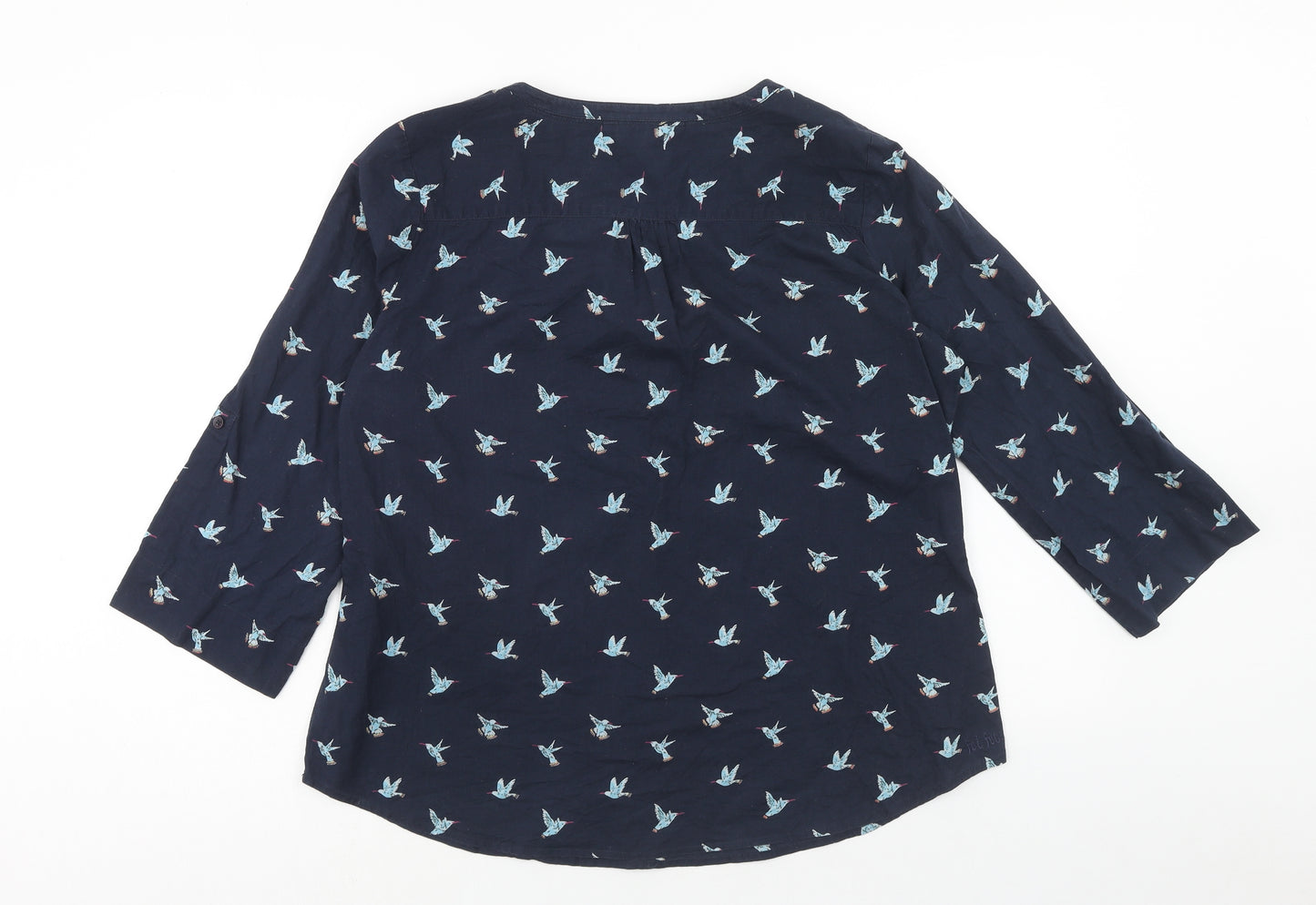 Fat Face Womens Blue Geometric Cotton Basic Blouse Size 16 Round Neck - Bird Pattern