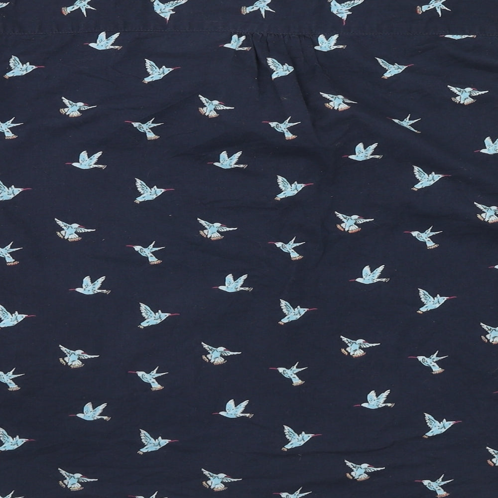 Fat Face Womens Blue Geometric Cotton Basic Blouse Size 16 Round Neck - Bird Pattern