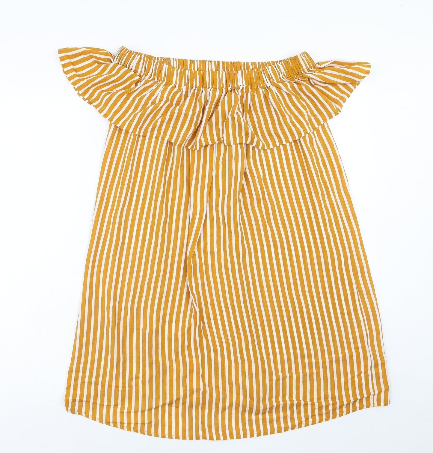 Primark Womens Yellow Striped Viscose A-Line Size 16 Off the Shoulder Pullover - Bardot