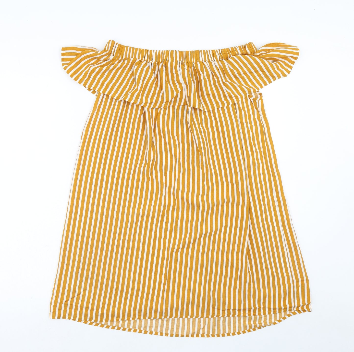 Primark Womens Yellow Striped Viscose A-Line Size 16 Off the Shoulder Pullover - Bardot