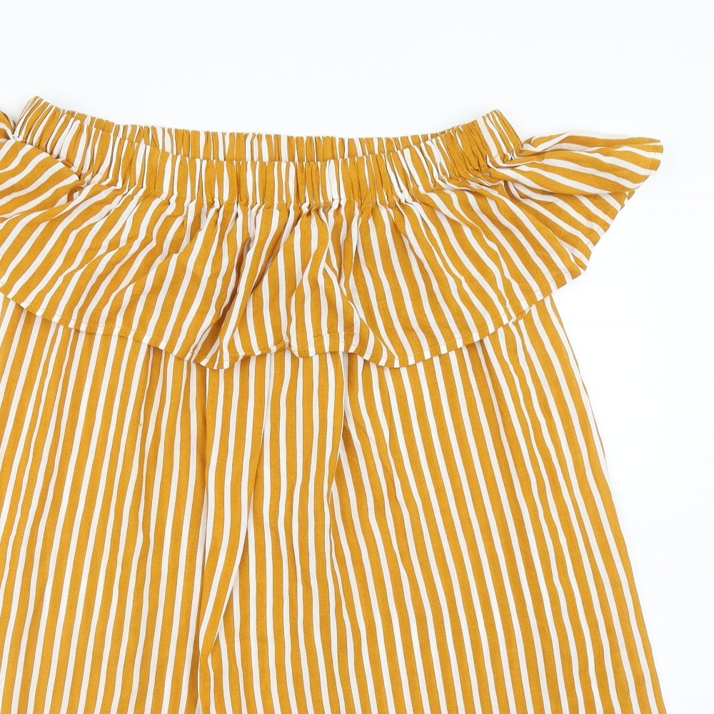 Primark Womens Yellow Striped Viscose A-Line Size 16 Off the Shoulder Pullover - Bardot