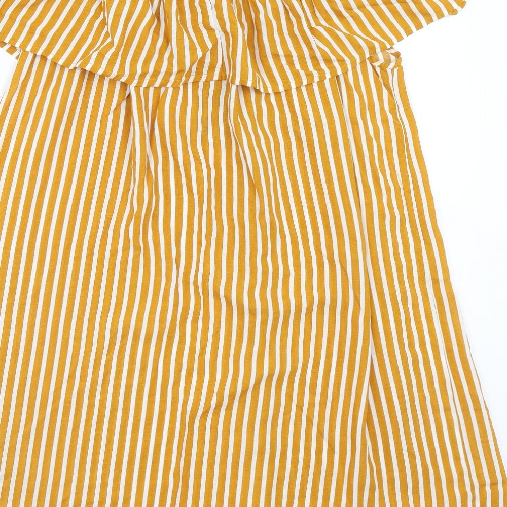 Primark Womens Yellow Striped Viscose A-Line Size 16 Off the Shoulder Pullover - Bardot