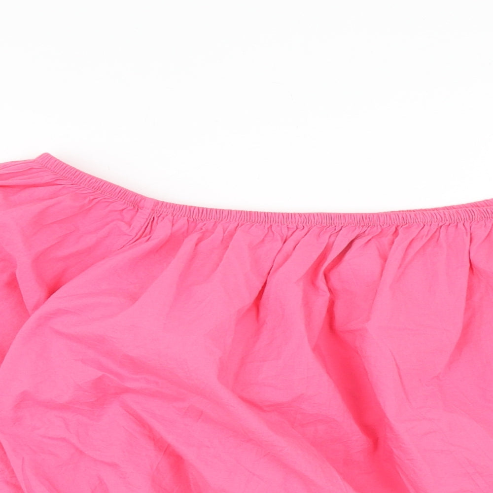 Marks and Spencer Womens Pink Cotton Cropped Blouse Size 18 Boat Neck - Flower Detail