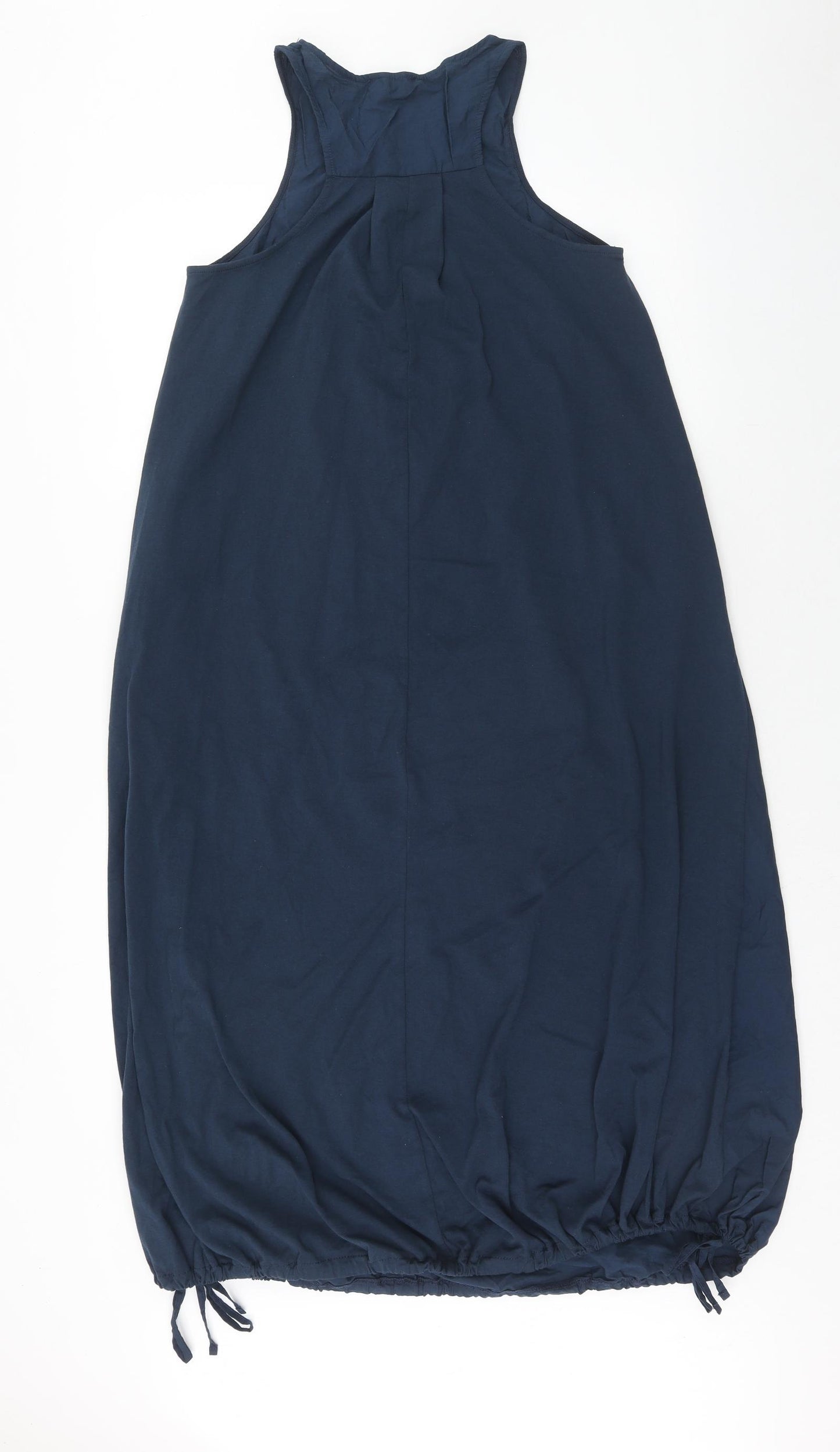Zara Womens Blue Cotton Tank Dress Size S Scoop Neck Pullover - Drawstring Hem