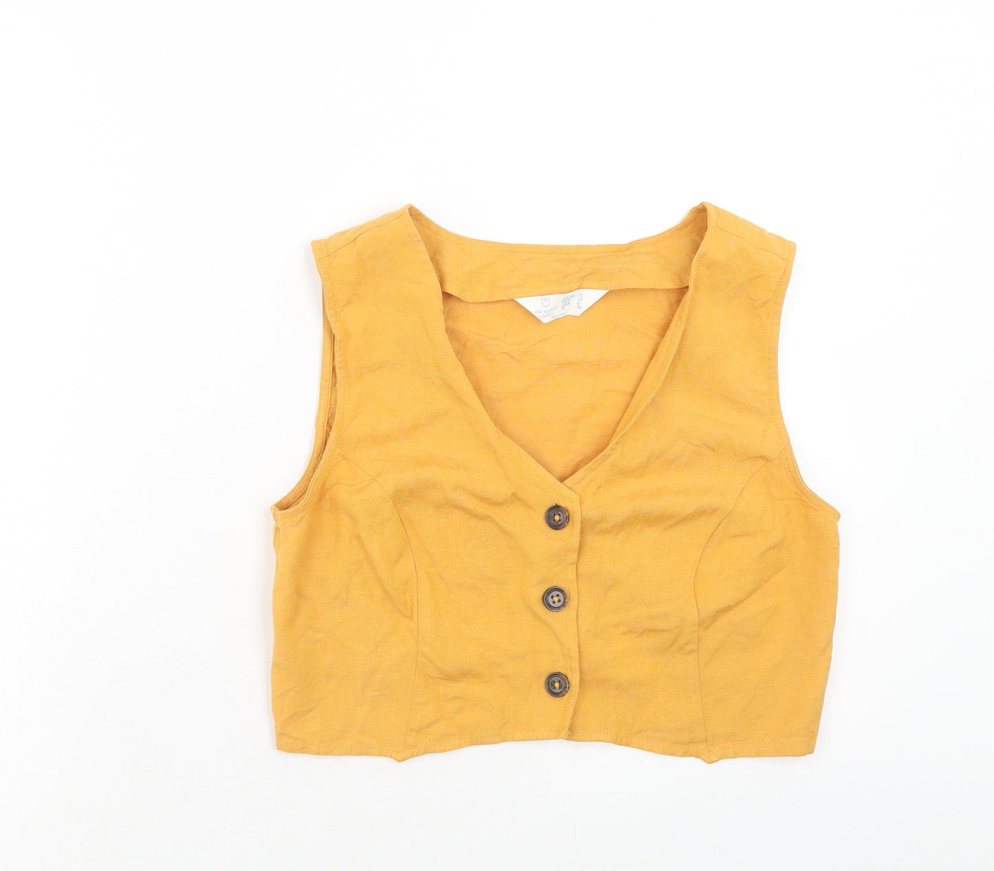 Primark Womens Yellow Viscose Cropped Tank Size 10 V-Neck