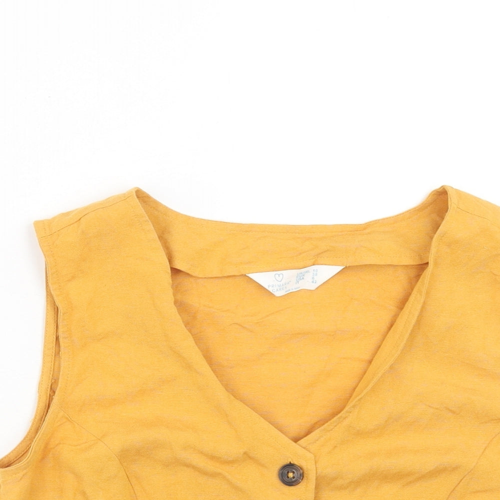 Primark Womens Yellow Viscose Cropped Tank Size 10 V-Neck