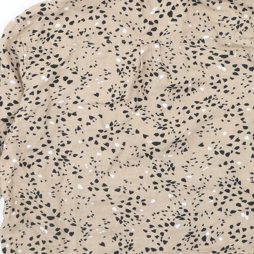 Marks and Spencer Womens Brown Geometric Linen Basic Button-Up Size 12 Collared