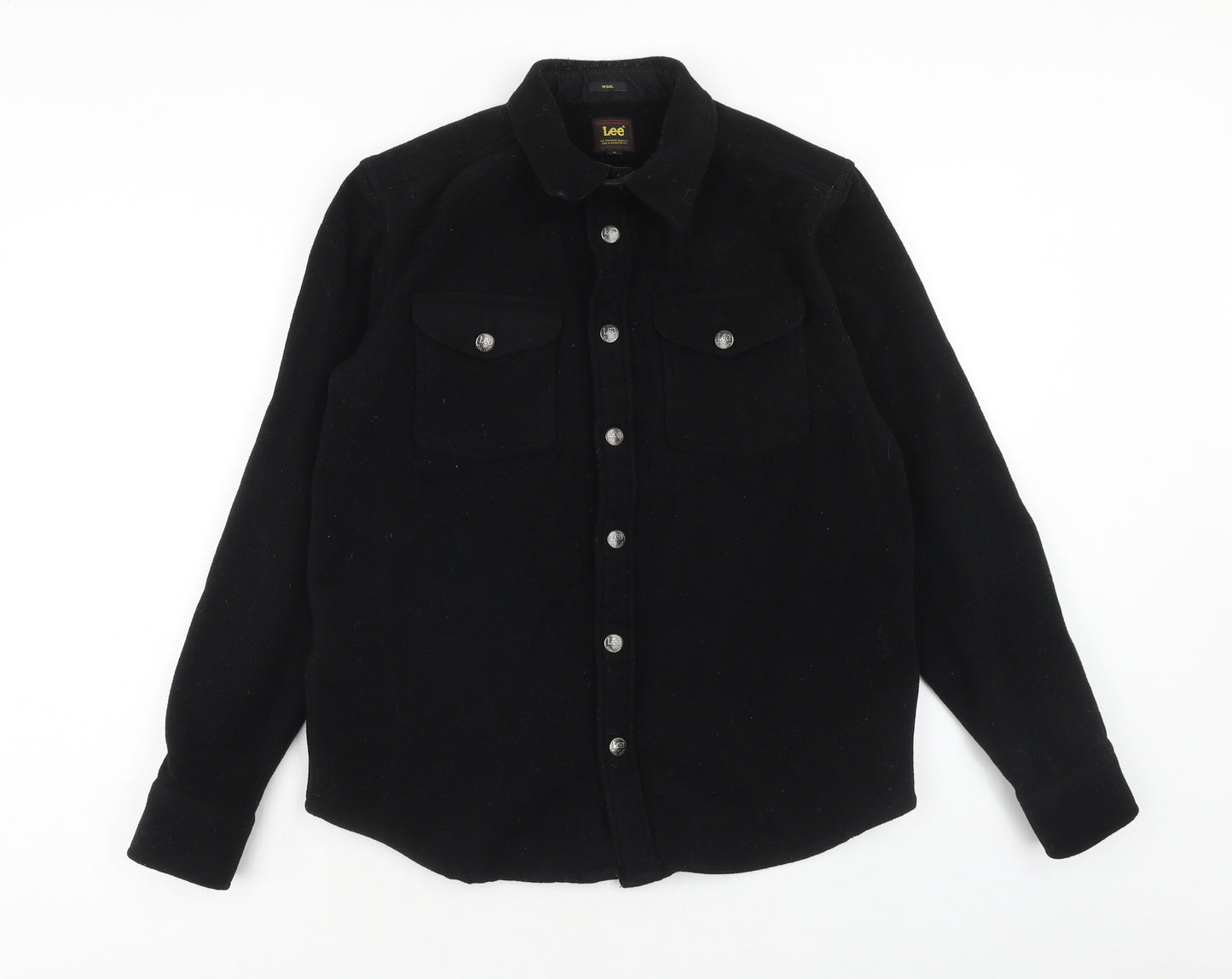 Lee Mens Black Wool Button-Up Size M Collared Button
