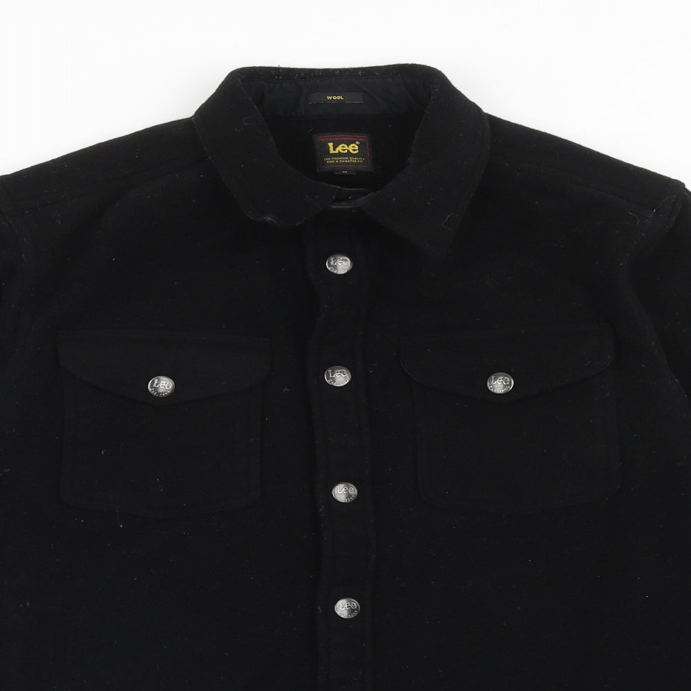 Lee Mens Black Wool Button-Up Size M Collared Button