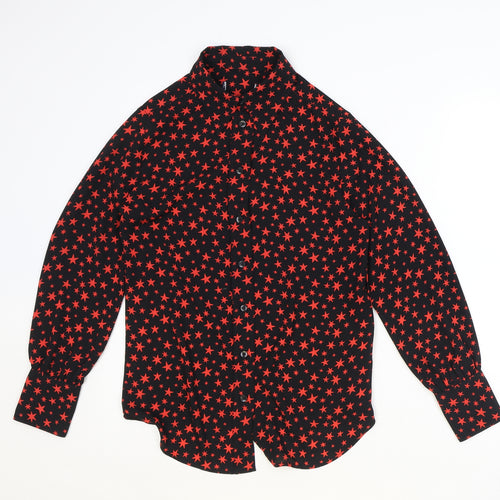 Marks and Spencer Womens Black Geometric Polyester Basic Button-Up Size 8 Collared - Star Print