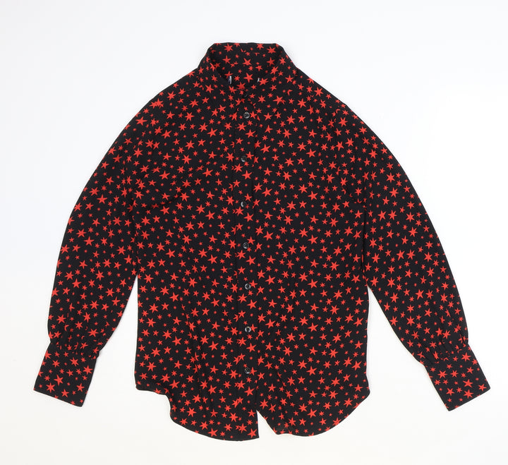Marks and Spencer Womens Black Geometric Polyester Basic Button-Up Size 8 Collared - Star Print
