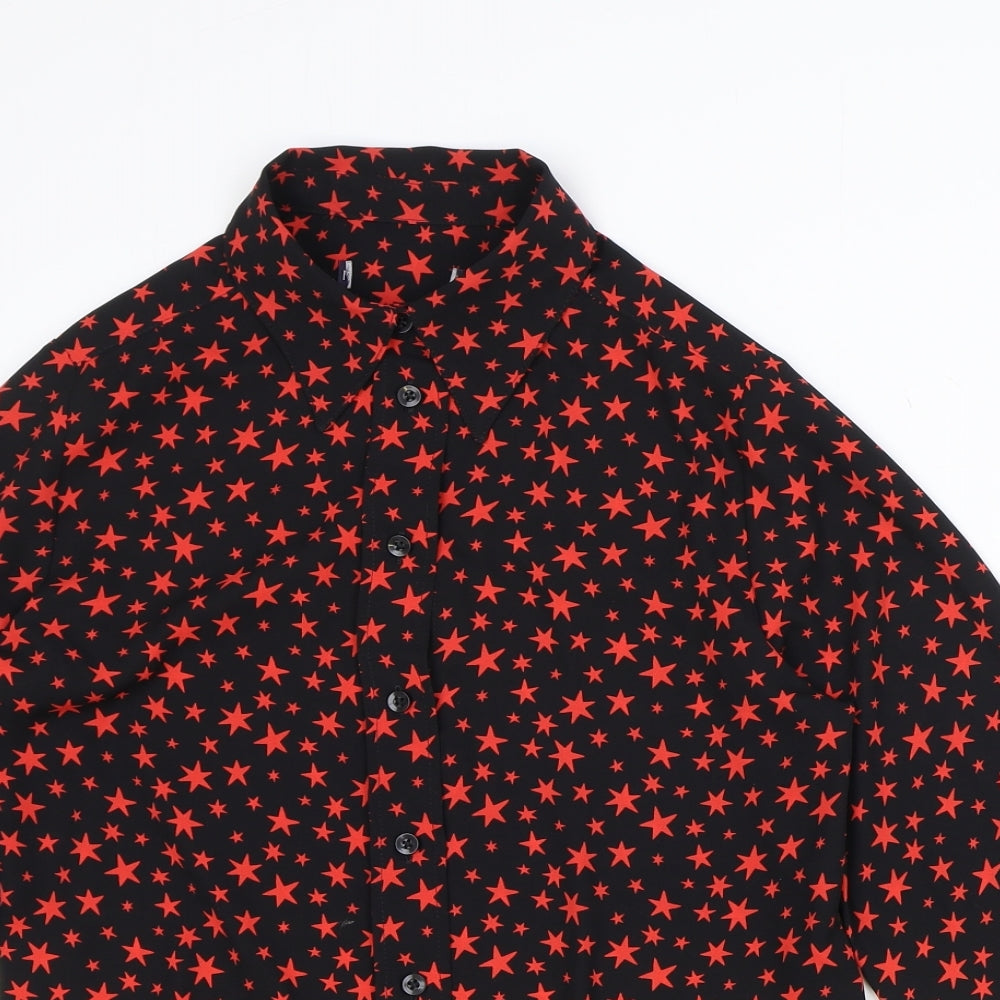 Marks and Spencer Womens Black Geometric Polyester Basic Button-Up Size 8 Collared - Star Print