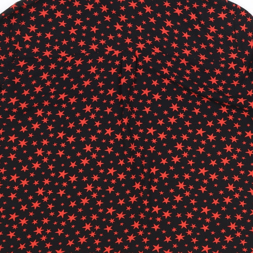 Marks and Spencer Womens Black Geometric Polyester Basic Button-Up Size 8 Collared - Star Print