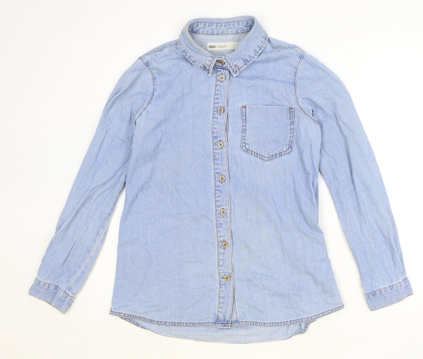 ASOS Womens Blue 100% Cotton Basic Button-Up Size 8 Collared