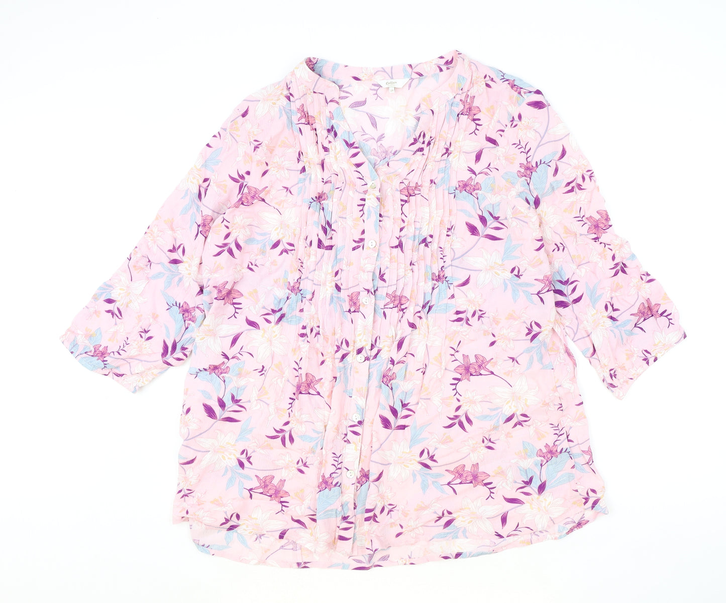 Cotton Traders Womens Pink Floral Viscose Basic Button-Up Size 20 V-Neck