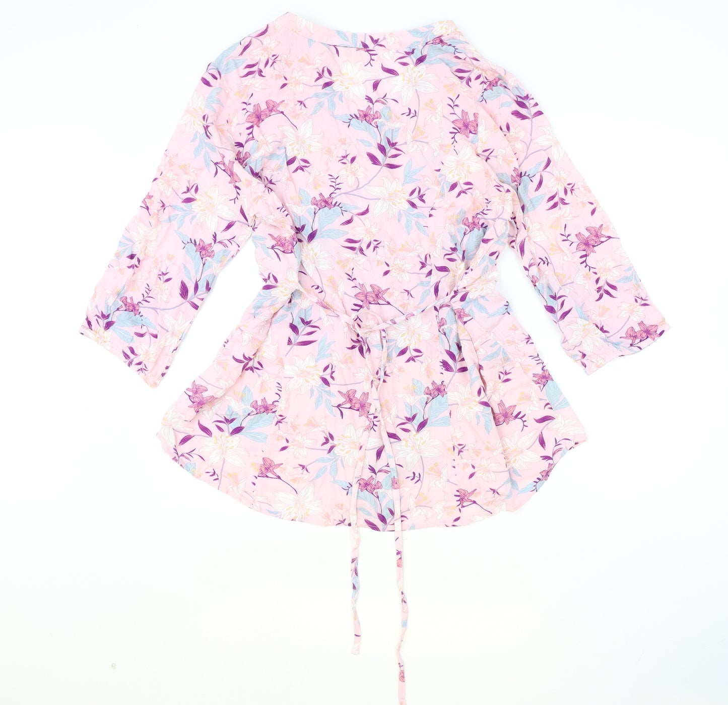Cotton Traders Womens Pink Floral Viscose Basic Button-Up Size 20 V-Neck