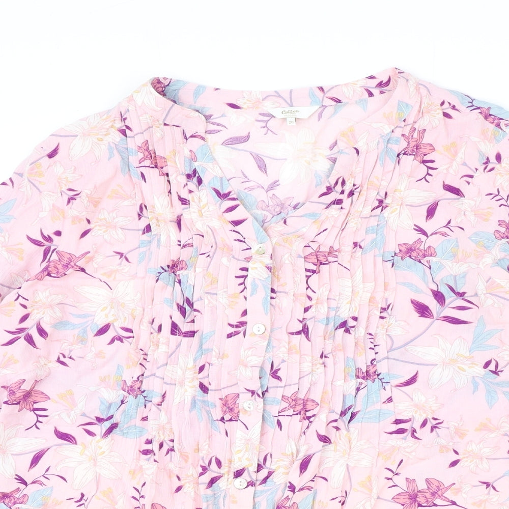 Cotton Traders Womens Pink Floral Viscose Basic Button-Up Size 20 V-Neck
