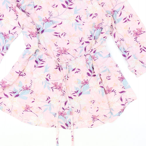 Cotton Traders Womens Pink Floral Viscose Basic Button-Up Size 20 V-Neck
