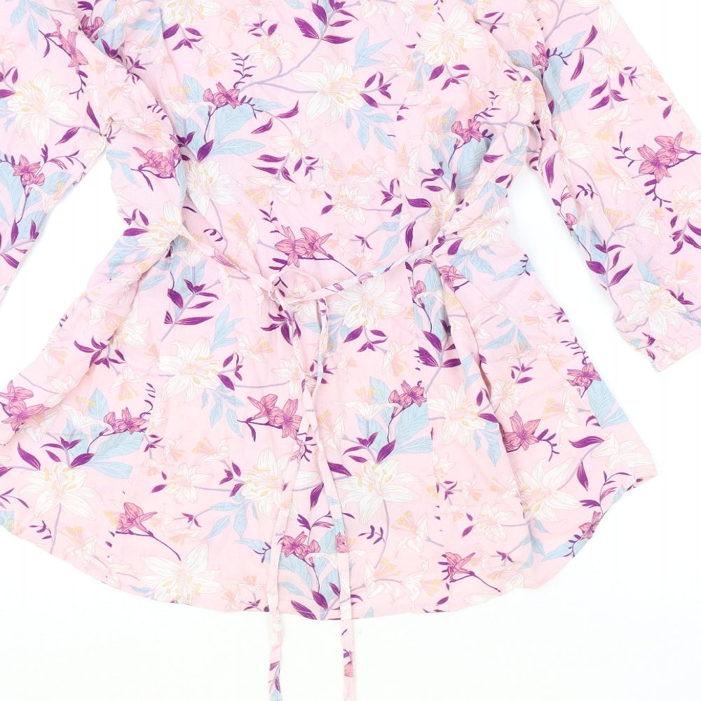 Cotton Traders Womens Pink Floral Viscose Basic Button-Up Size 20 V-Neck