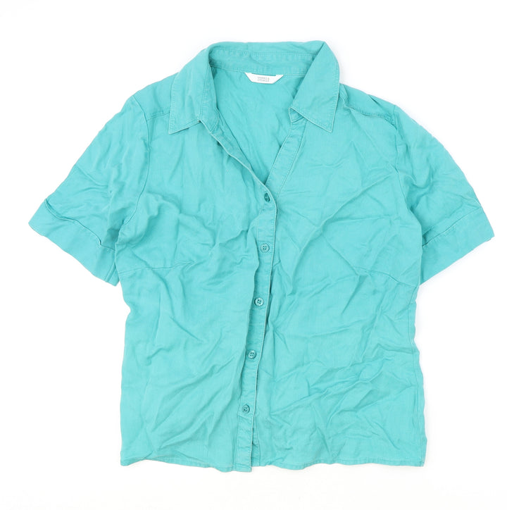 Marks and Spencer Womens Blue Lyocell Basic Button-Up Size 12 Collared