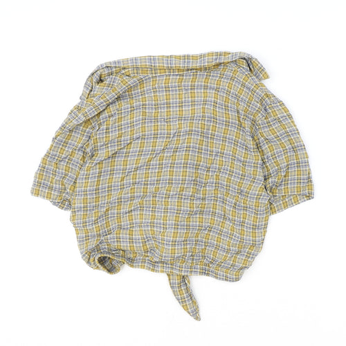 Pull&Bear Womens Multicoloured Plaid Viscose Cropped Button-Up Size L Collared - Knot Front