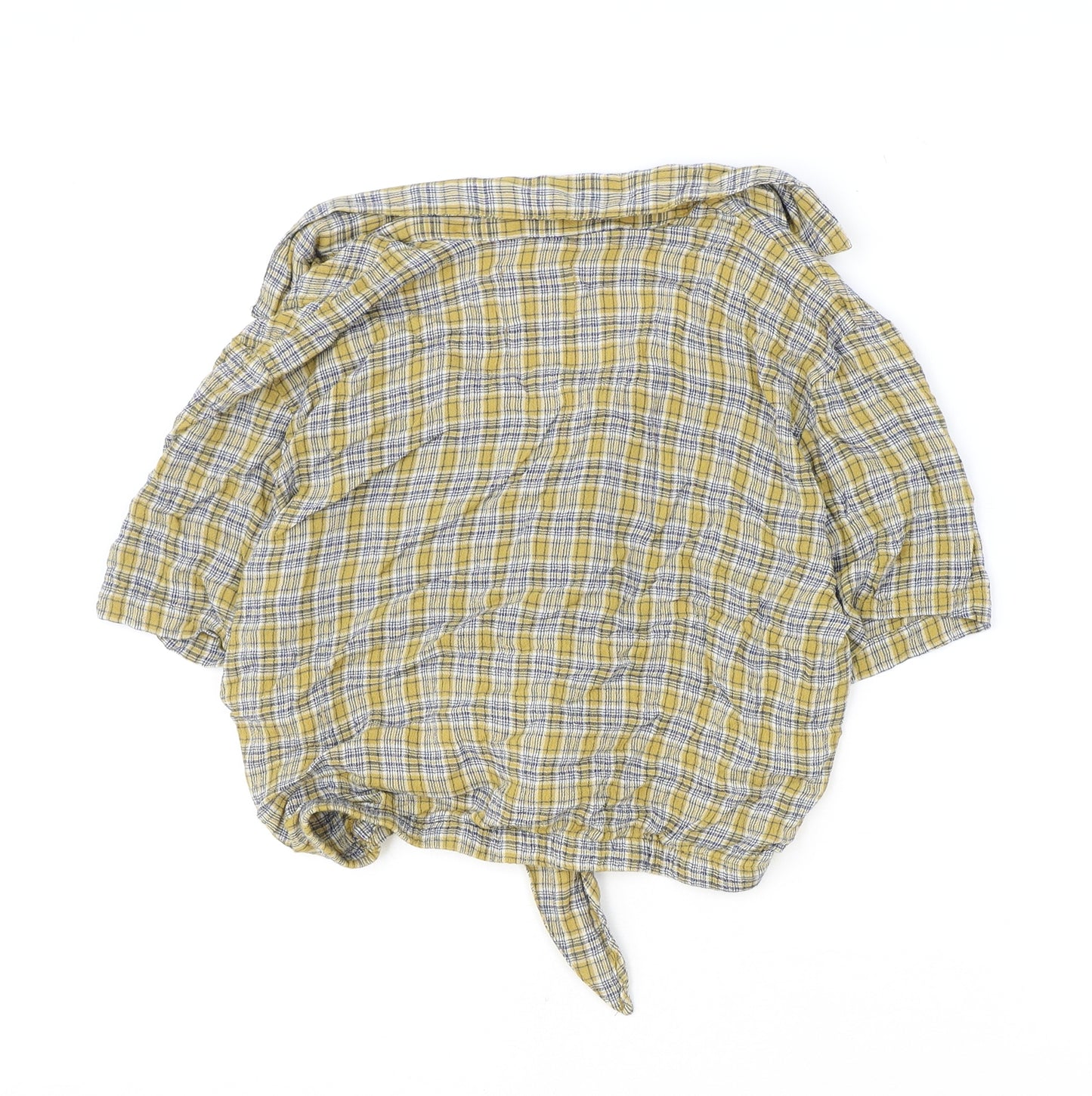 Pull&Bear Womens Multicoloured Plaid Viscose Cropped Button-Up Size L Collared - Knot Front